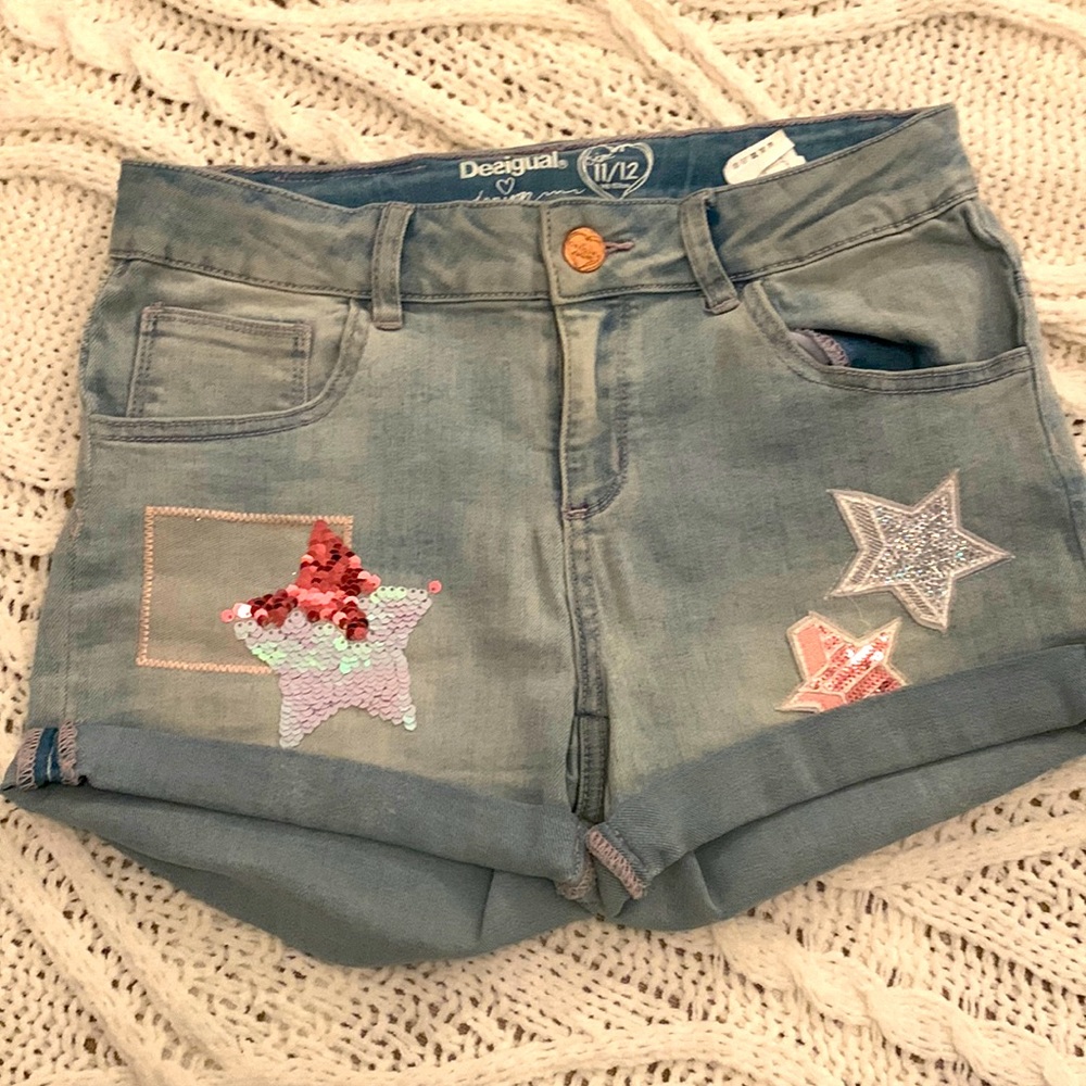 Girls Desigual Sequince Star Jean Shorts 11/12